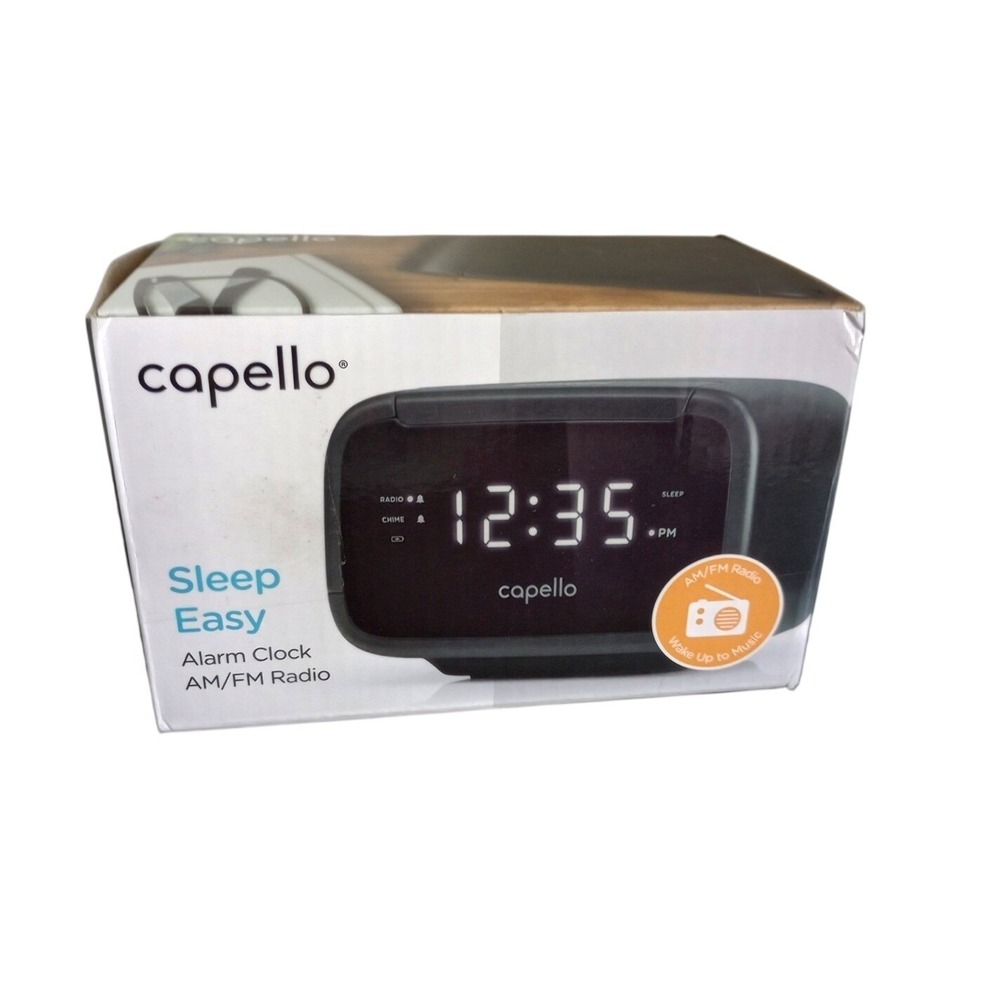 Capello Sleep Easy Alarm Clock AM/FM Radio White LED Display Black CR15